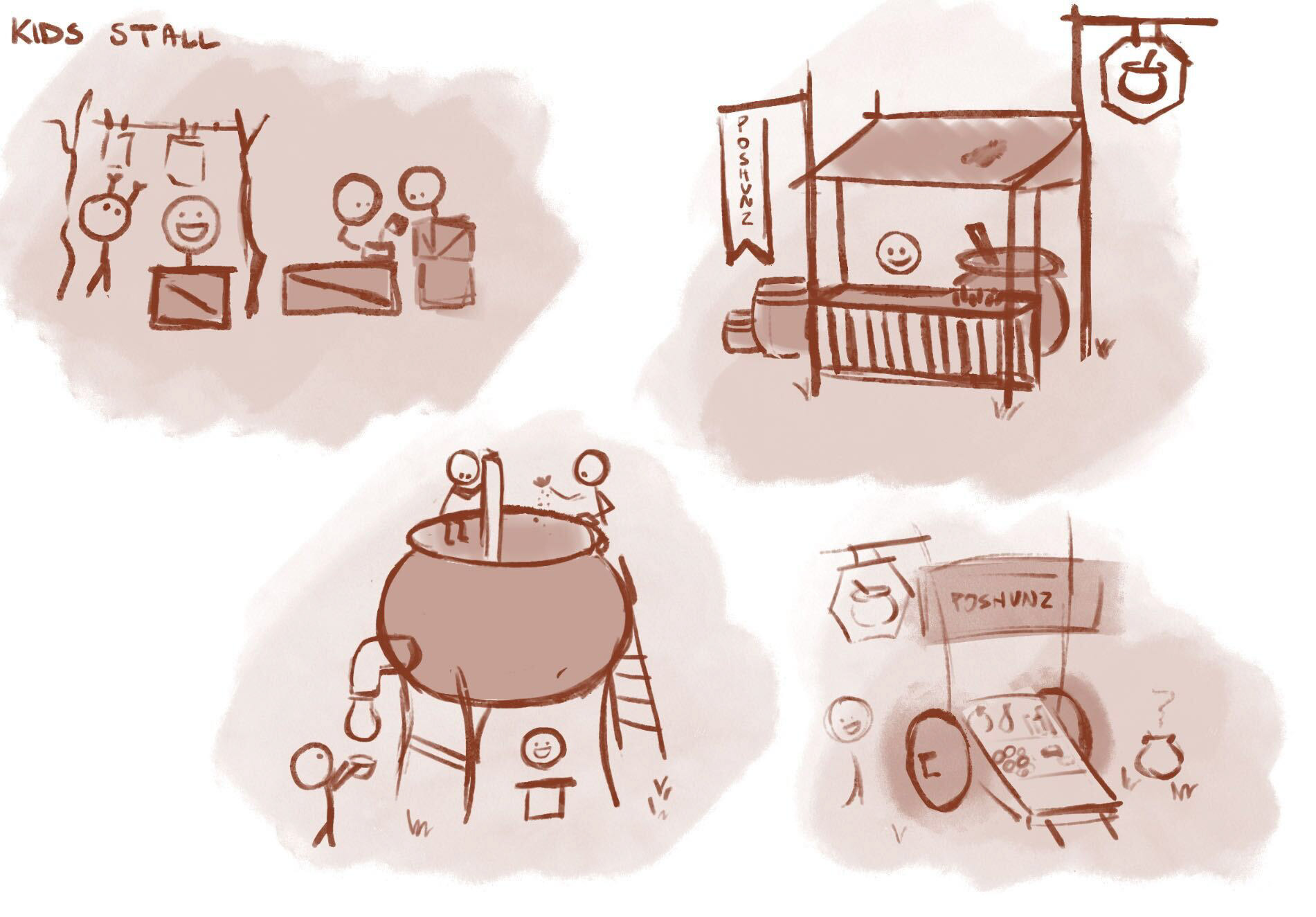 Concept art for marketplace stalls