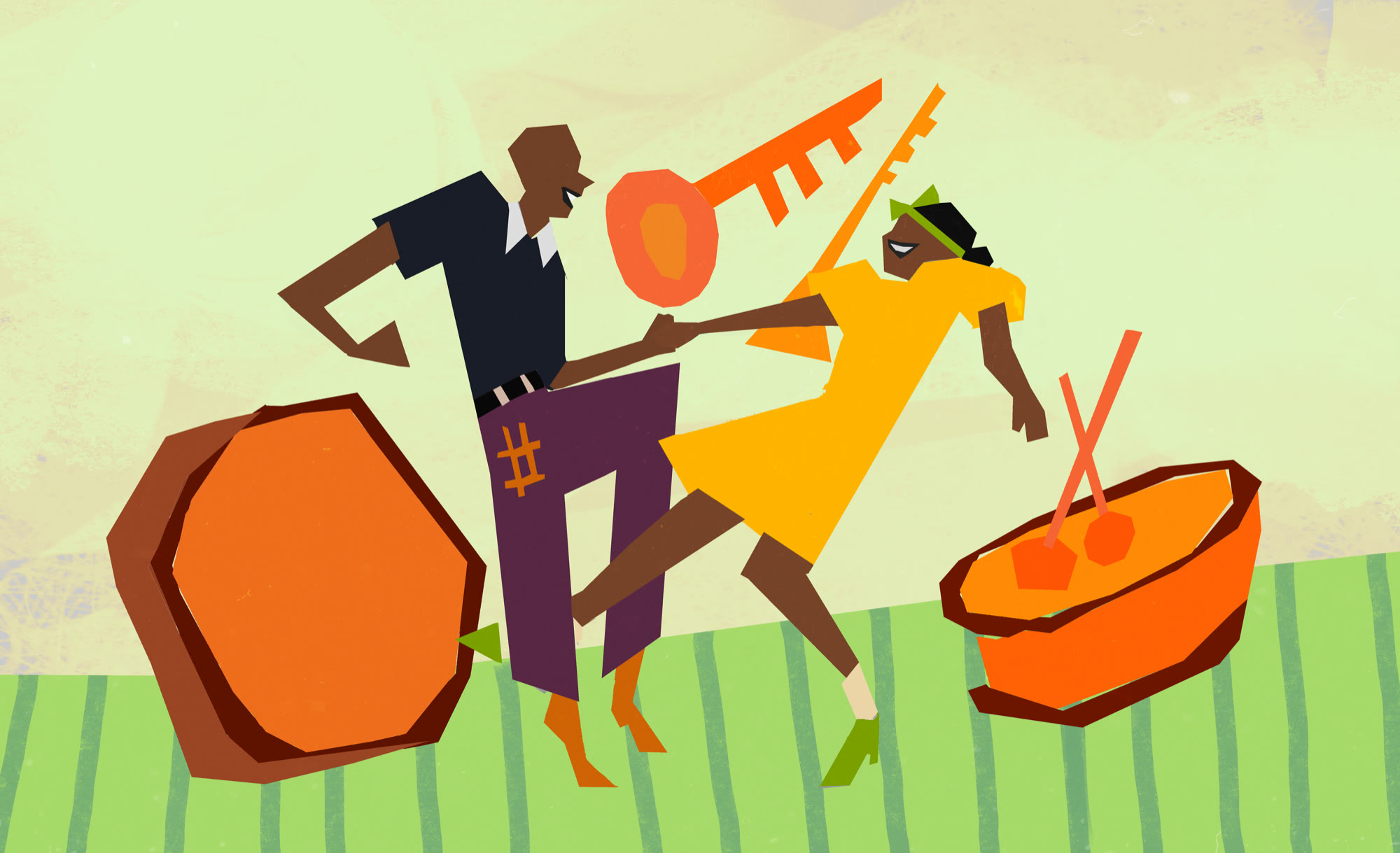 A piece done by Denisse Mari Aguilar, inspired by William H. Johnson's "Jitterbugs" series