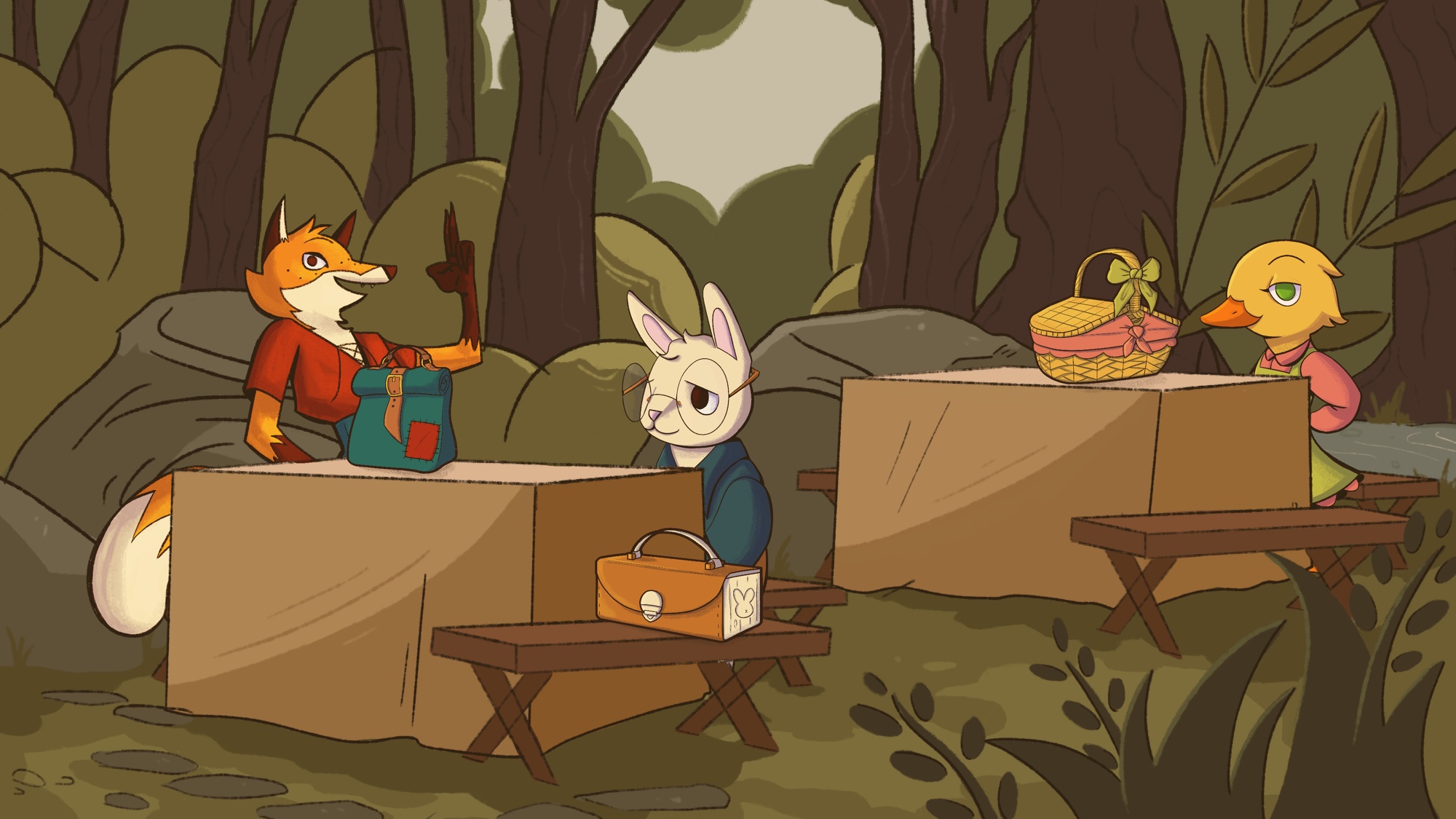 Lunchbreak background with character test- Assets by Lauren Serdy